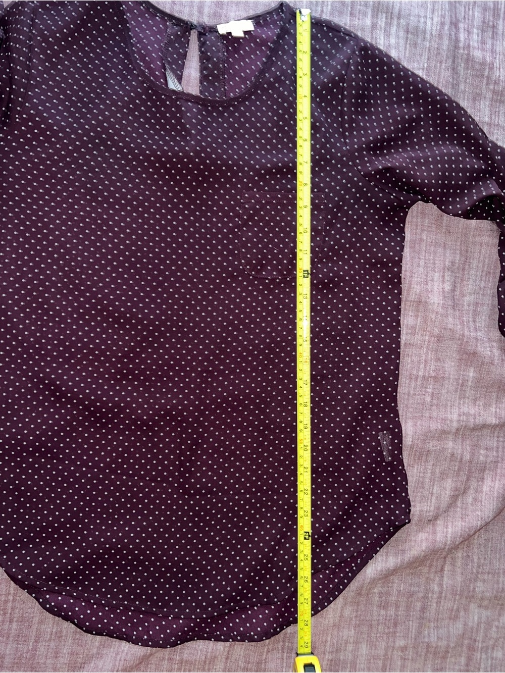 Lily White Blouse Size L Burgundy Polka Dot